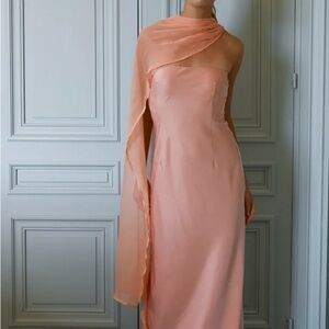 Elegant One Shoulder Peach Dress